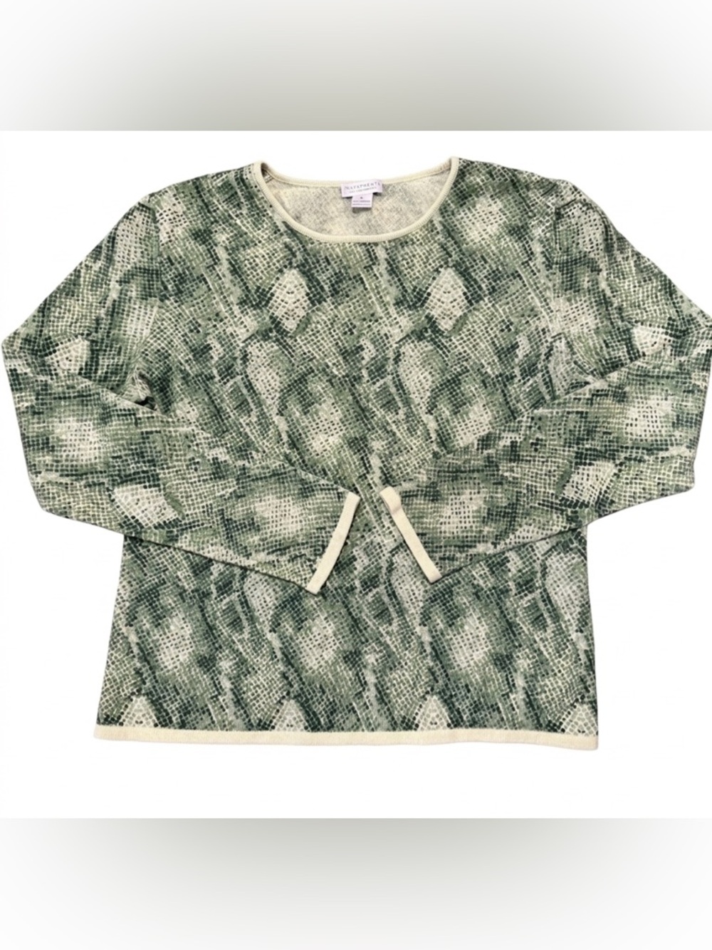 Investments Green Snake Skin Patterned 100% Fine Cashmere Sweater Size Large